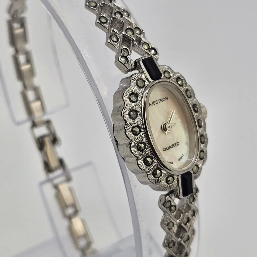 VTG Majestron Watch Women 18mm Marcasite MOP Oval Dial‎ 7